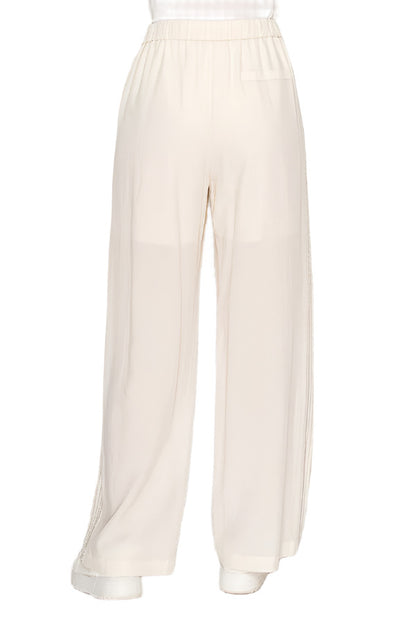 White flowy wide-leg pants with drawstring waist - Korean Fashion