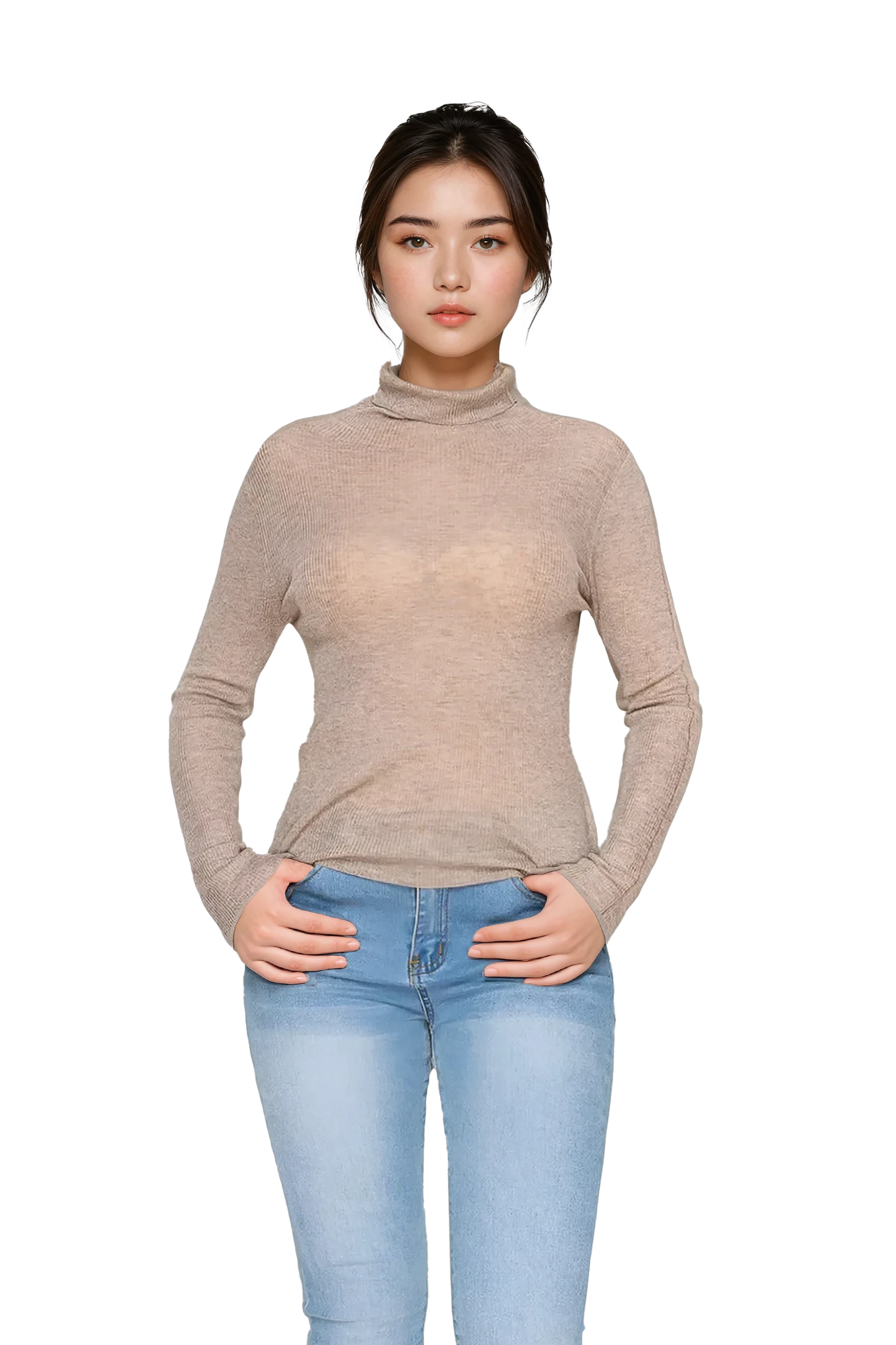 [Nabi] Women’s Ribbed Turtleneck Sweater – Fitted, Lightweight Knit