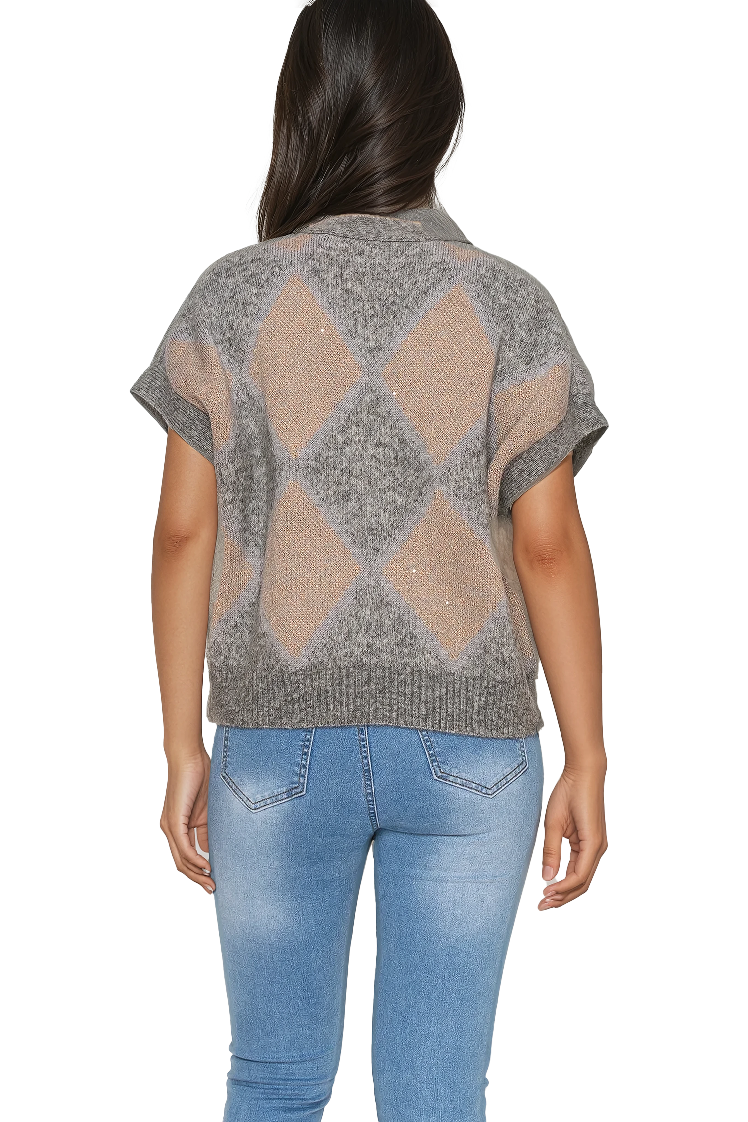 Women's argyle pattern cardigan vest - Korean Fashion