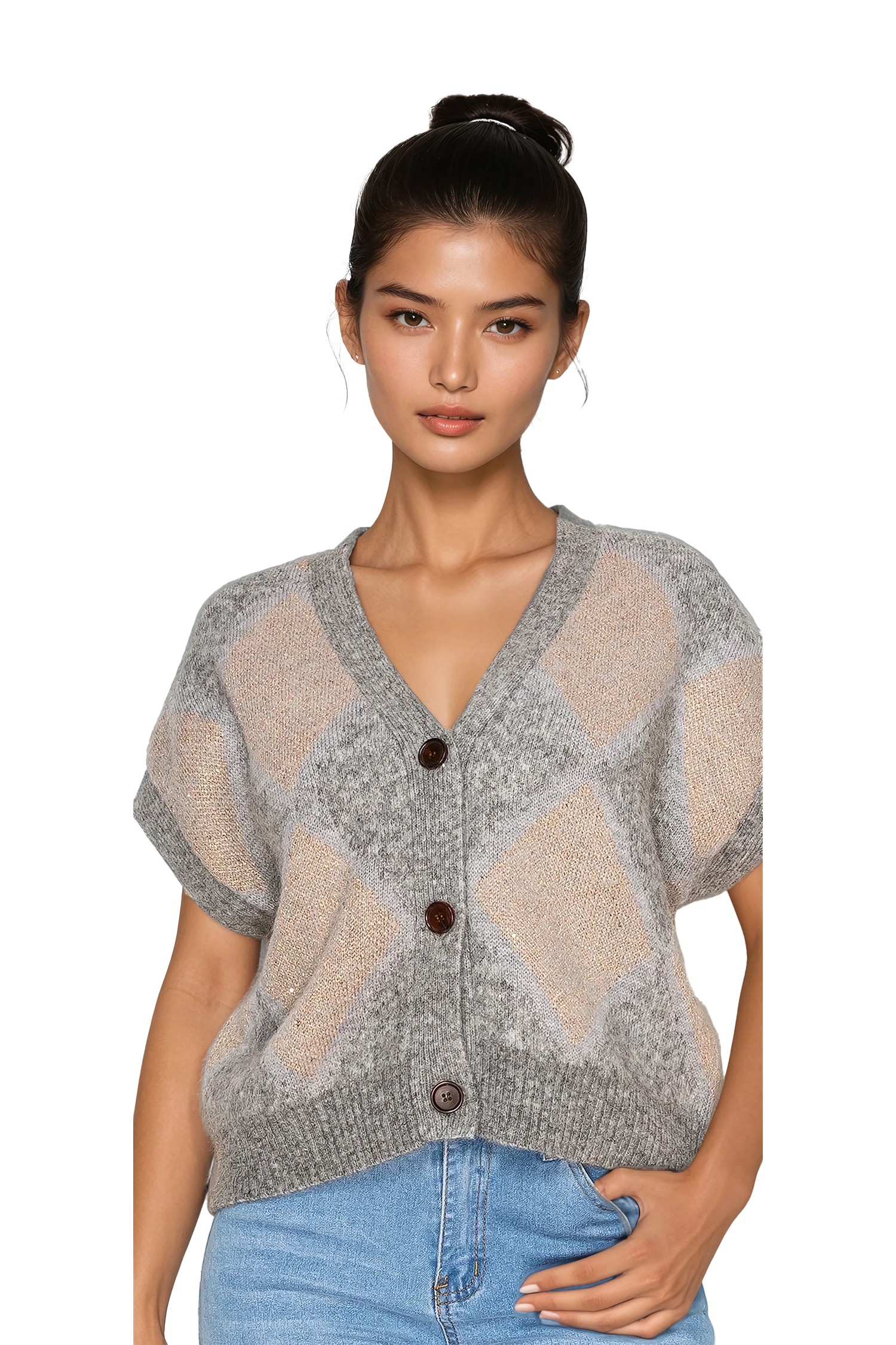 Women's argyle pattern cardigan vest - Korean Fashion