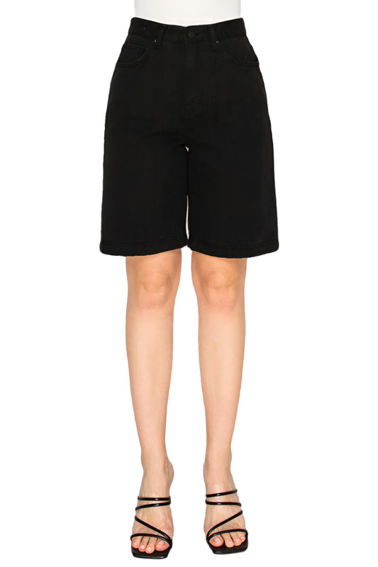 Women’s High-Waisted Black Denim Bermuda Shorts - Korean Fashion