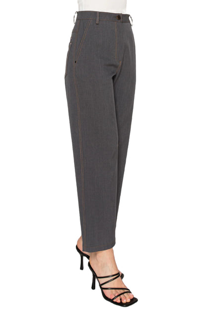Women’s high-waisted tailored gray trousers - Korean Fashion