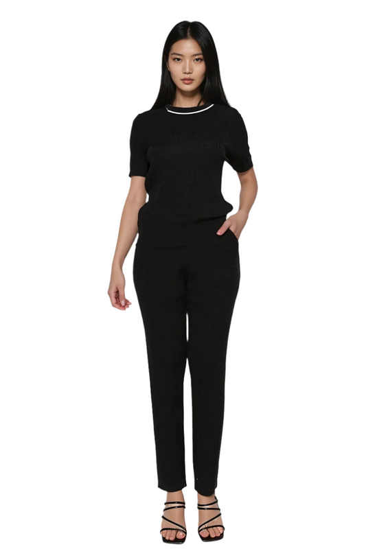 Women's black ribbed knit matching set - Korean Fashion