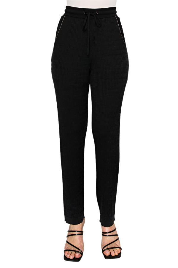 Women's black ribbed knit matching set - Korean Fashion
