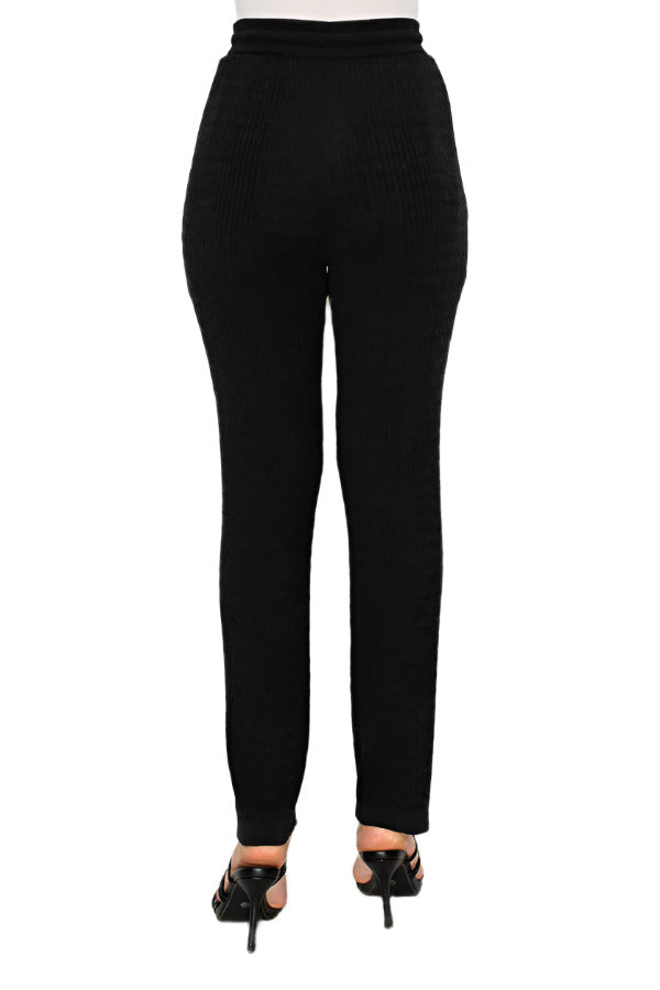 Women's black ribbed knit matching set - Korean Fashion