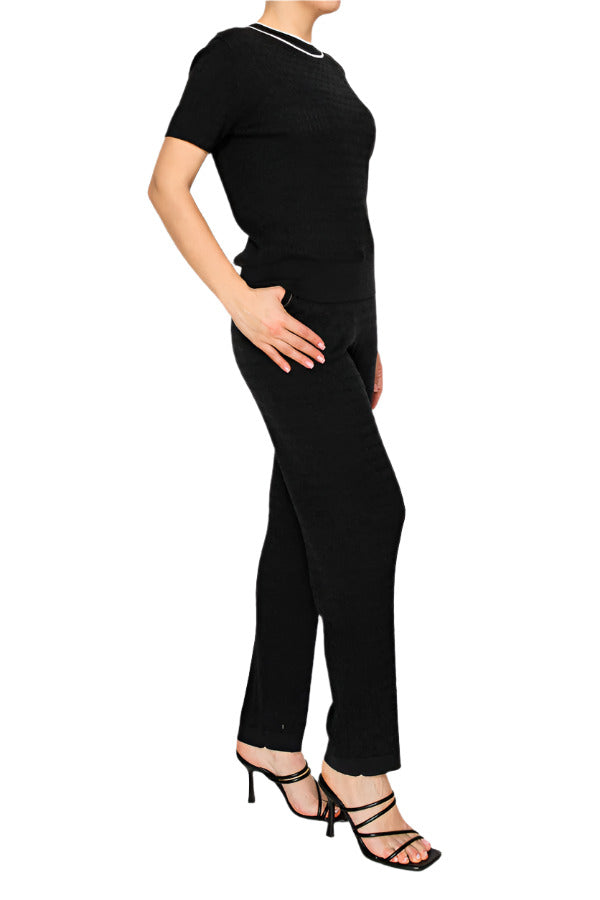 Women's black ribbed knit matching set - Korean Fashion